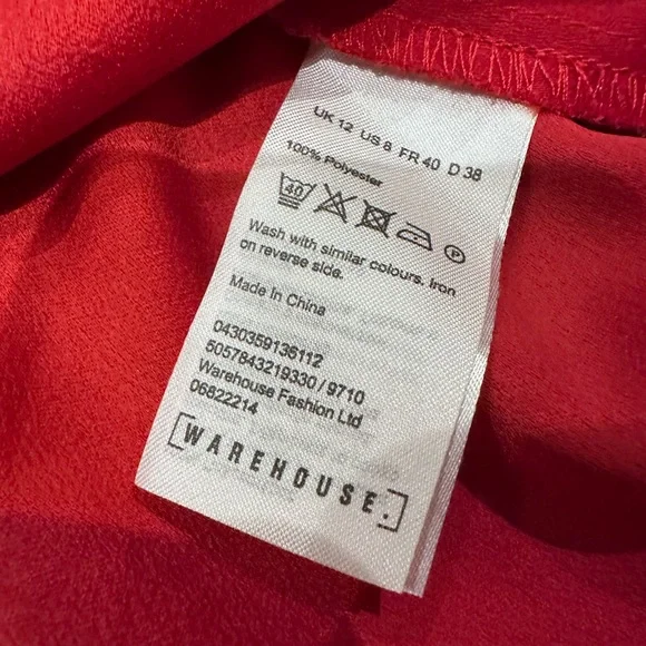 Warehouse Red Long Sleeve Tie Neck Dress Women’s UK 12 (US 8) - Picture 6 of 6